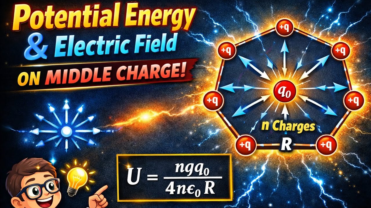 Electric field and potential energy on middle charge of symmetric polygons