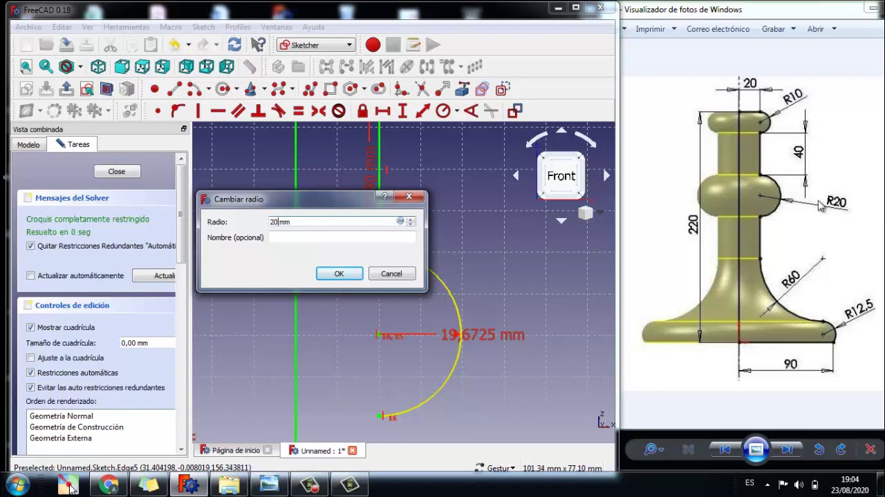 Conexión de arcos y revolución (Freecad)