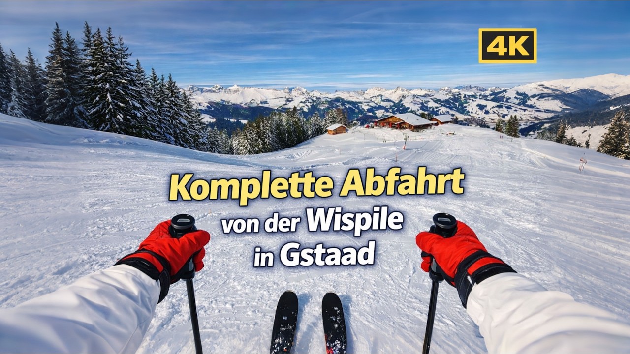 Komplette Abfahrt von der Wispile in Gstaad. Ski POV Schweiz