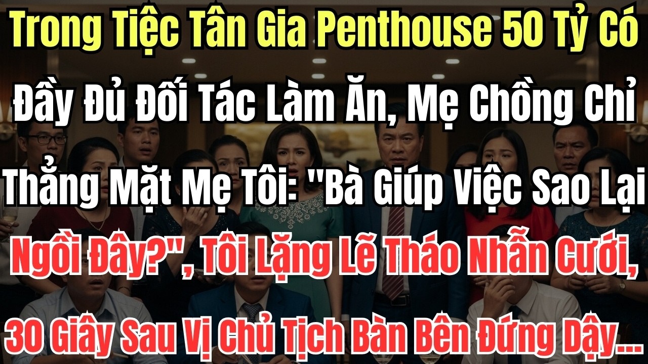 TRONG TIỆC TÂN GIA PENTHOUSE 50 TỶ có đầy đủ đối tác làm ăn, mẹ chồng chỉ thẳng mặt mẹ tôi