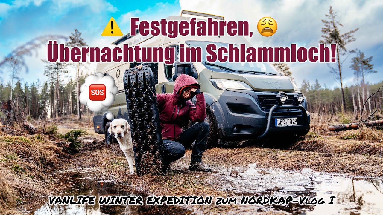 VANLIFE WINTER EXPEDITION zum NORDKAP! Losgefahren/Festgefahren- übernachten im Schlammloch Vlog I