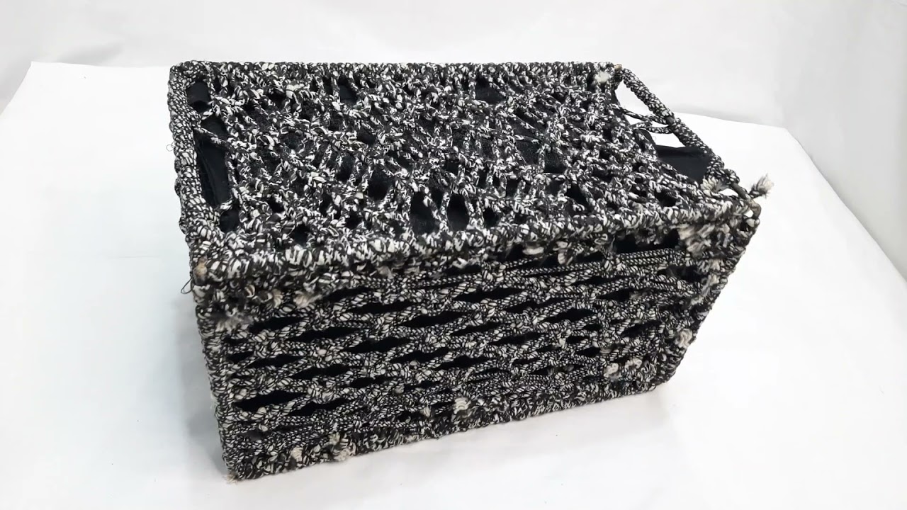 Macrame Wireframe Shelf Basket, Black, Medium