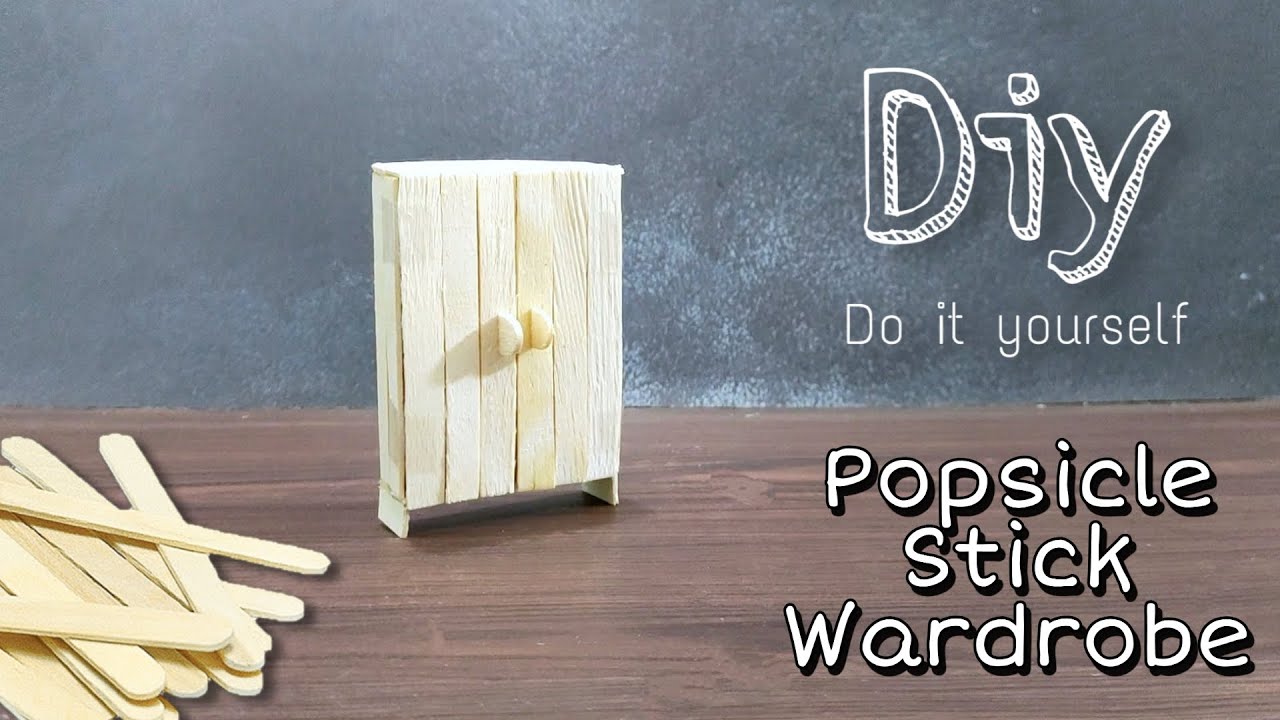 DIY miniature furniture wardrobe with popsicle sticks