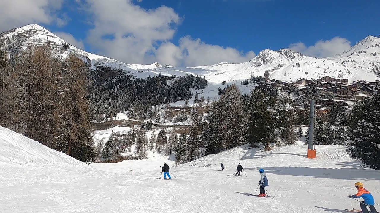 La Plagne - GoPro POV skiing down Blue slope Mira followed by Blue slope Trieuse in April 2022