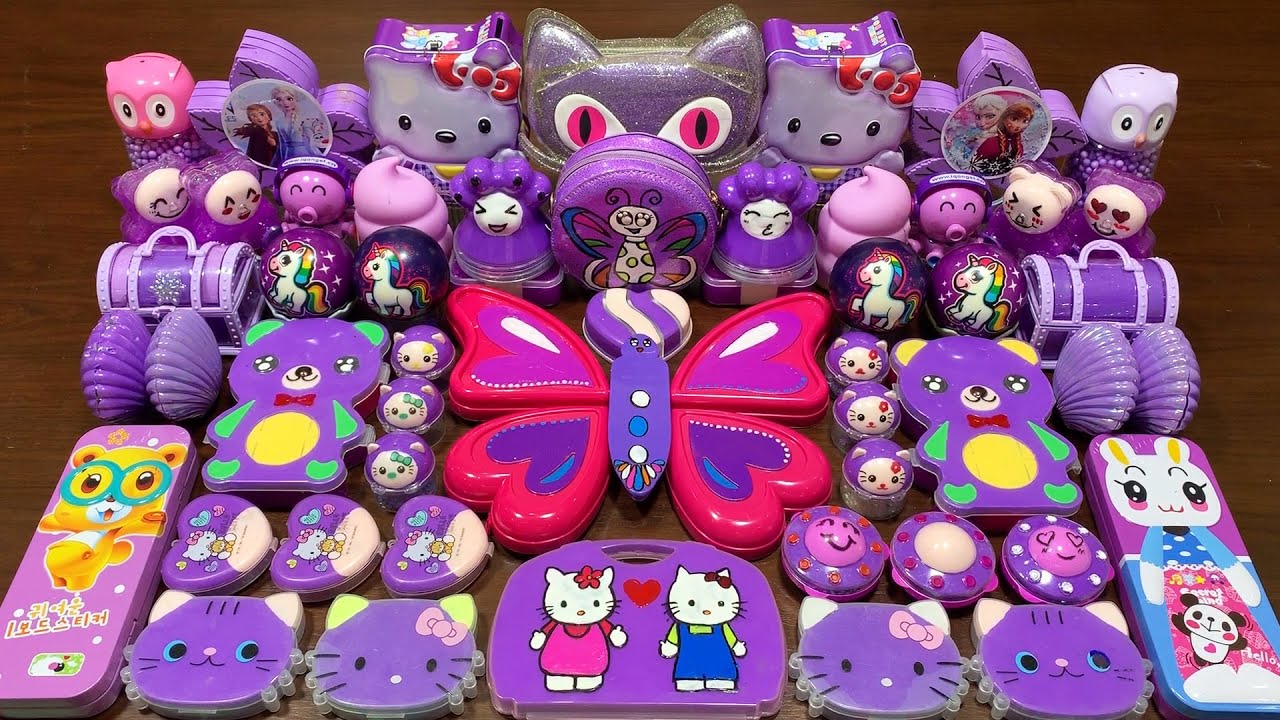 SPECIAL PURPLE HELLO KITTY - Mixing Random Things Into Glossy Slime ! Satisfying Slime Videos #1128