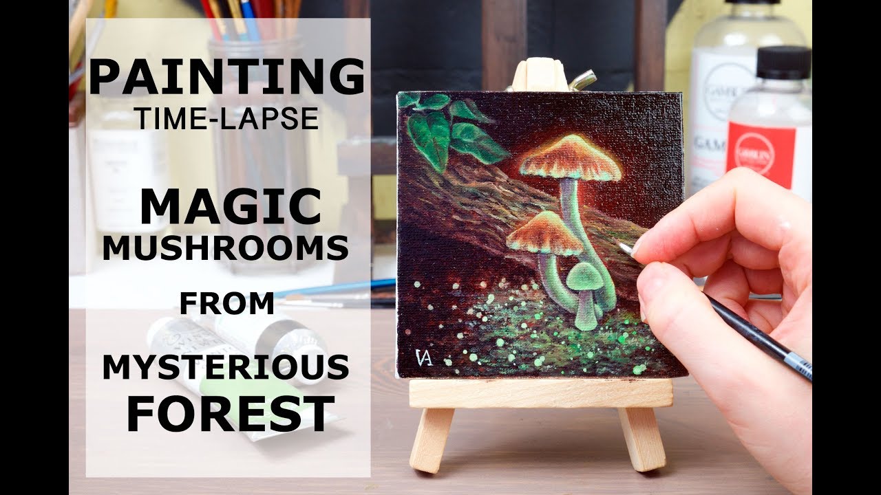 Magic Mushrooms from Mysterious Forest || OIL PAINTING TIME LAPSE