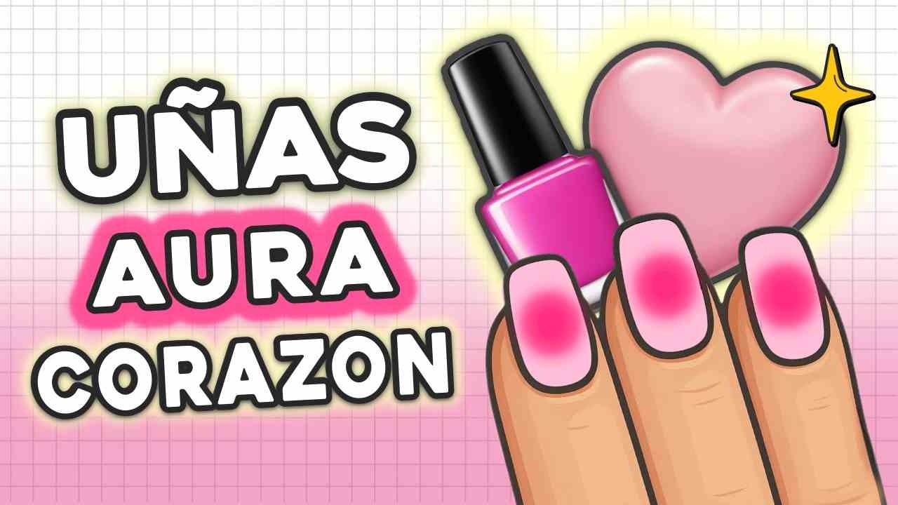 💅 UÑAS AURA ROSA con Corazón 💖 Diseño Romántico PASO A PASO