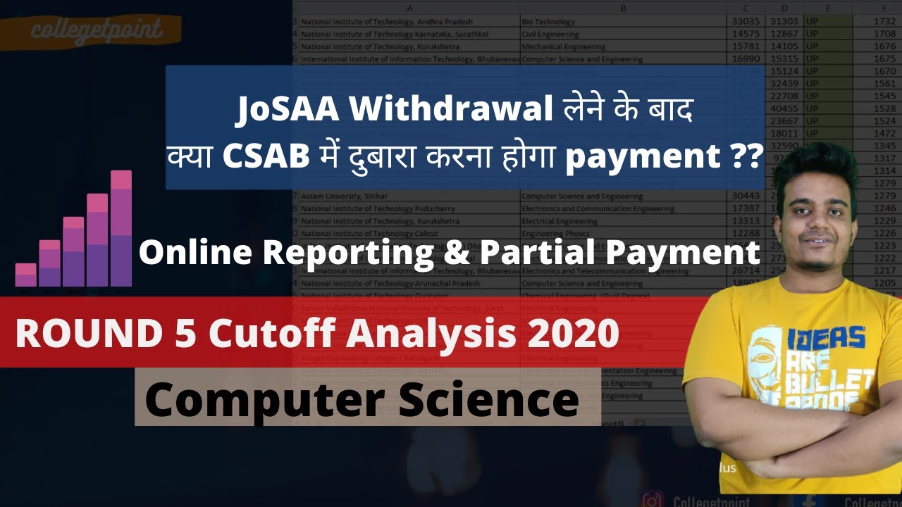 JoSAA Round5 Cutoff Analysis | JoSAA online Reporting | JoSAA withdrawal fee adjustment in CSAB 2020