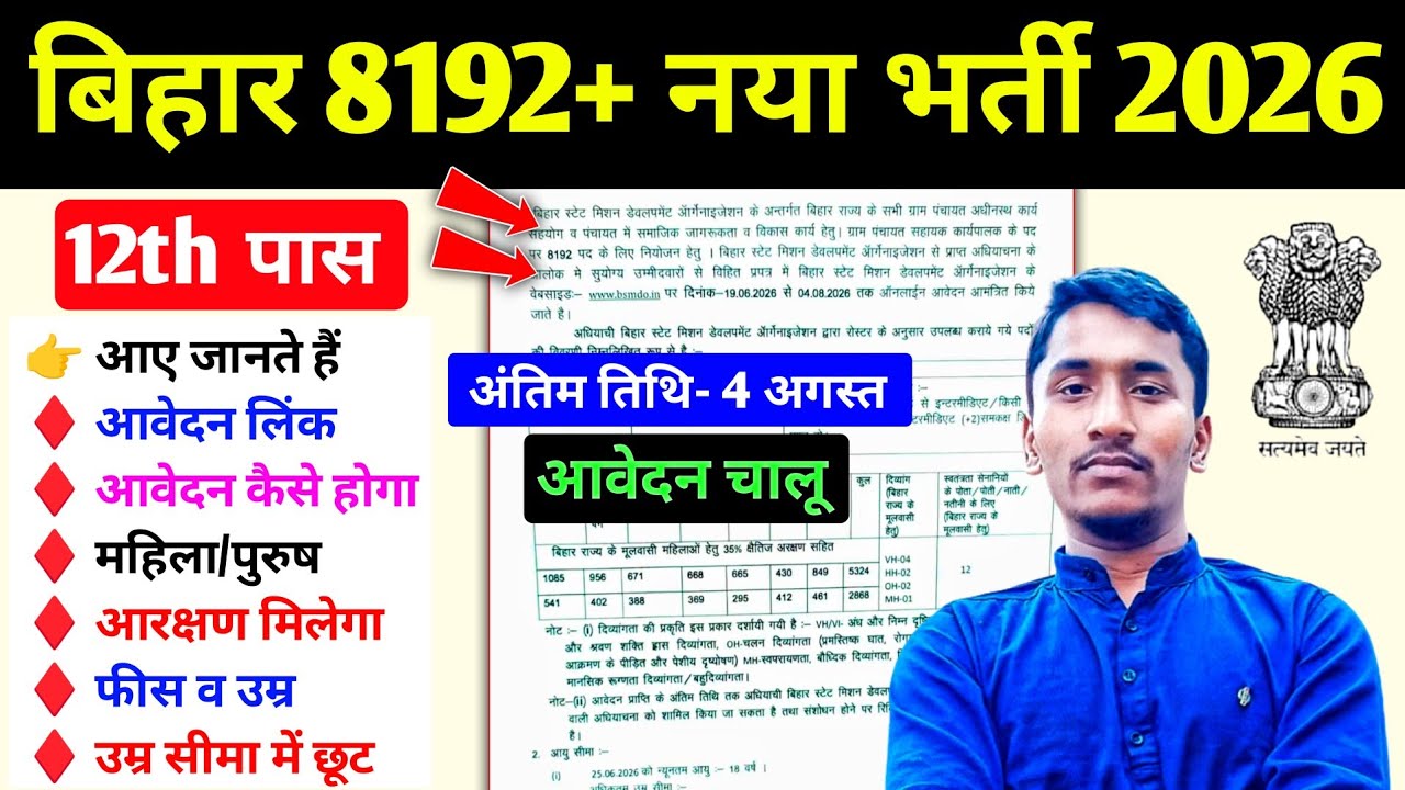 बिहार BSMDO 8192+ नया विज्ञापन हुआ जारी 🔴 Bihar BSMDO New Recruitment 2026 । BSMDO Job 2026