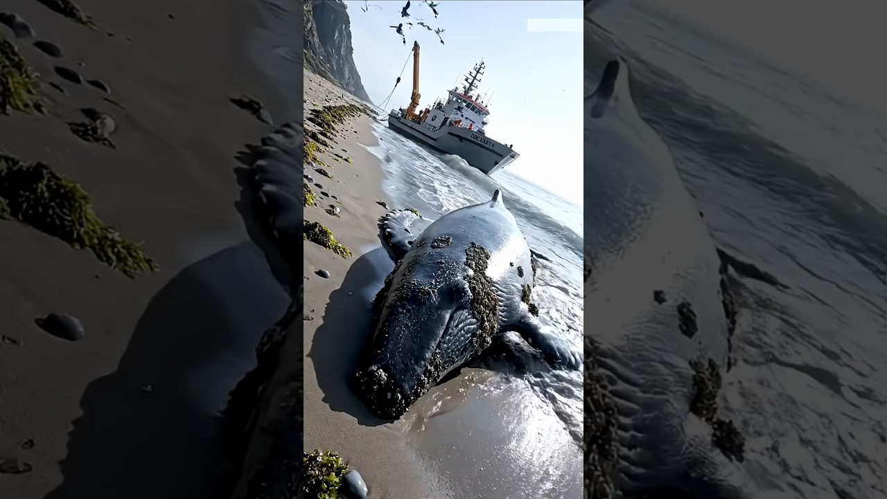 Rescuing a Stranded Blue Whale Calf | Cleaning Barnacles and Algae on the Pacific Shore