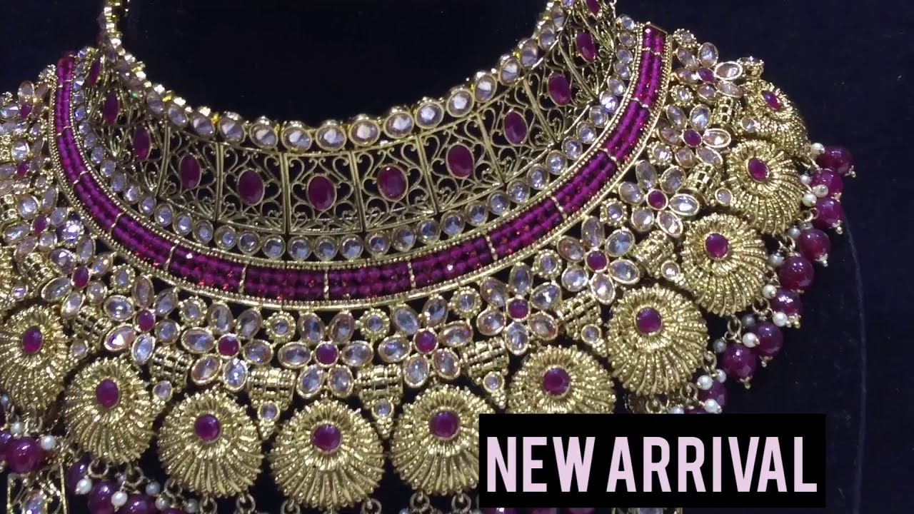 Premium Quality Wedding Jewellery Set With Price | Green And Wine (Marun) Dulhan Set In Reverse AD