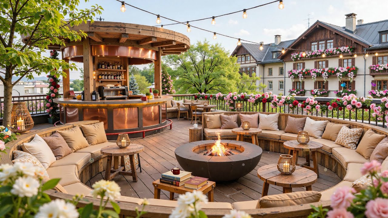 Smooth Jazz for Spring Mornings | Cozy Flower Terrace & Coffee Shop Ambience for Relax, Work