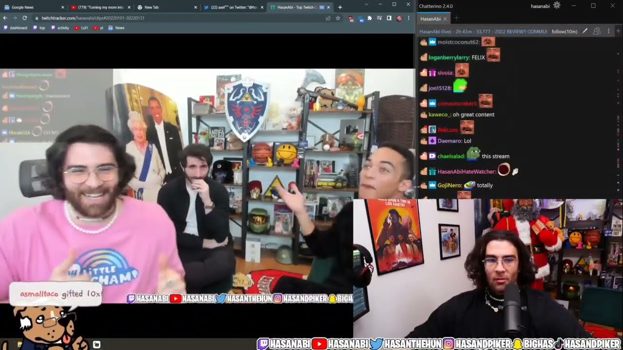 Hasanabi looking at his best clips on TwitchTracker in 2022