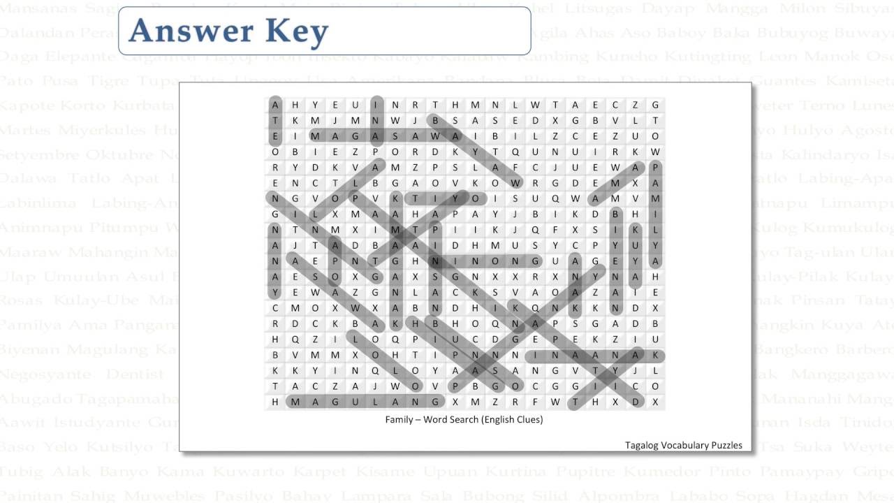 Sample Tagalog Word Search Puzzle - Family Vocabulary 2