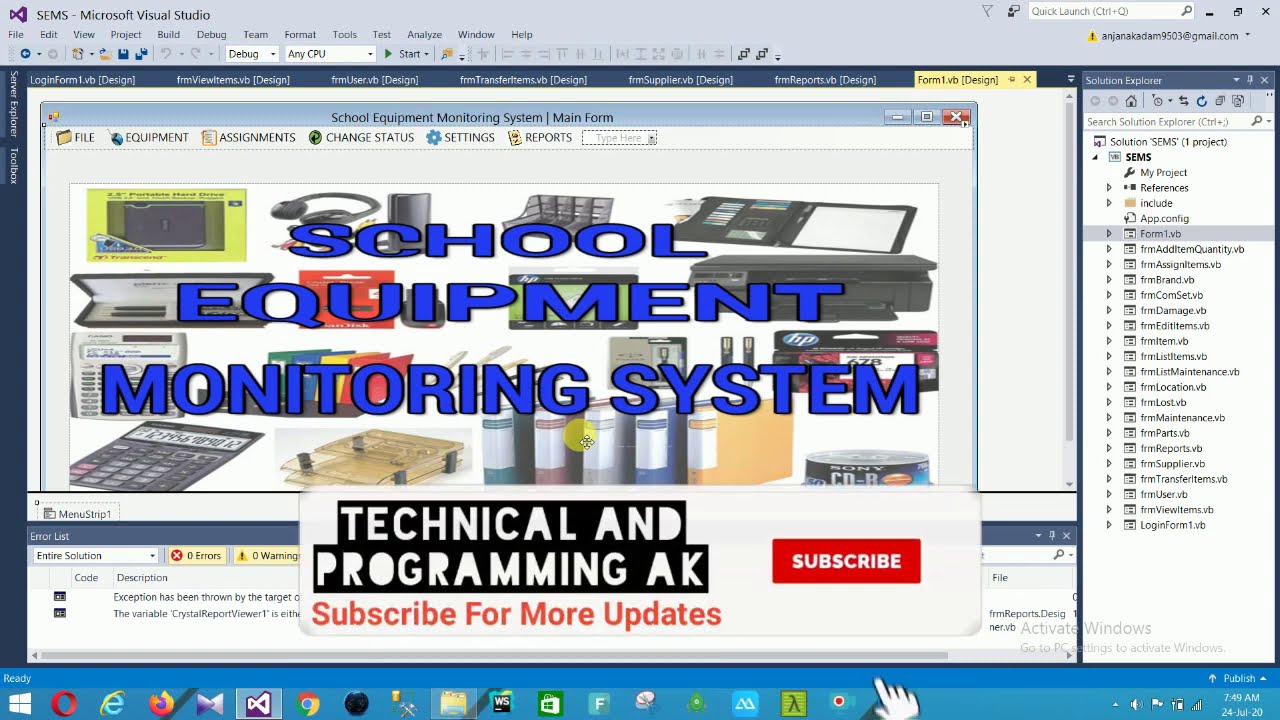 school equipment management system | school management system project in vb.net | vb.net projects