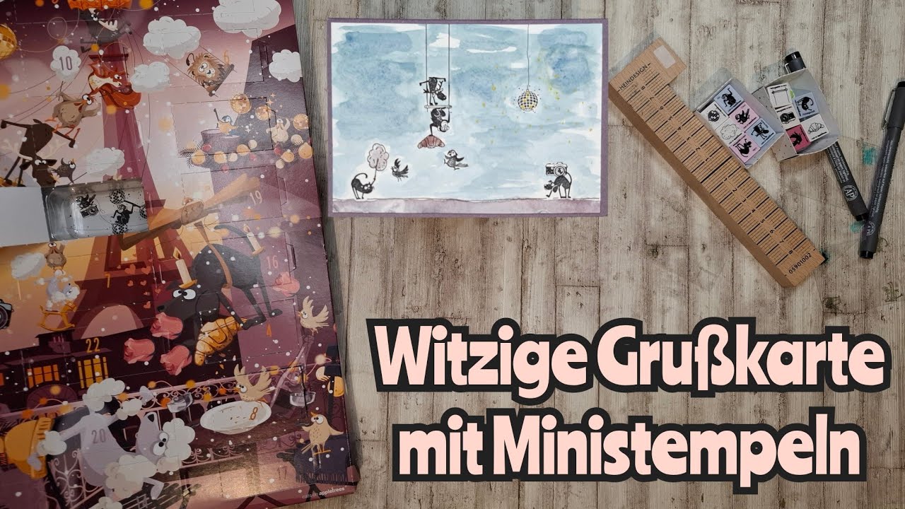 Witzige Grußkarte mit Ministempeln (Adventskalender Catsonappletrees)