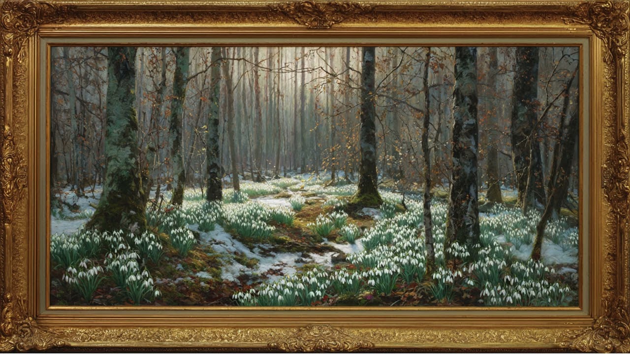 4K Screensaver Spring in the forest snowdrop blossom