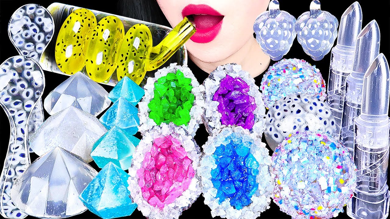 ASMR RAINBOW KOHAKUTO, CLEAR LIPSTICK, GIANT JELLY 무지개 코하쿠토, 투명 립스틱, 대왕 젤리, 신기한 물 먹방 DRINKING SOUND