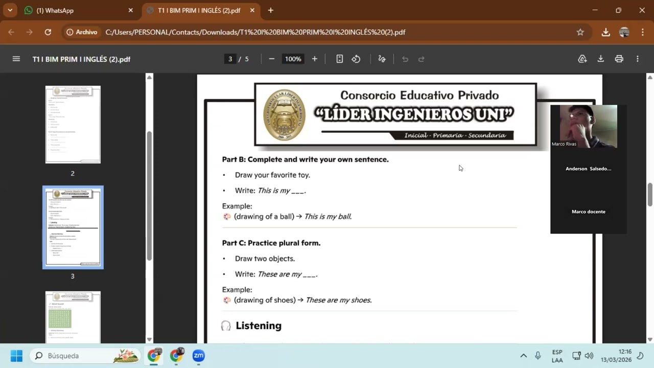 TEMA 1 I BIM INGLÉS PRIM I