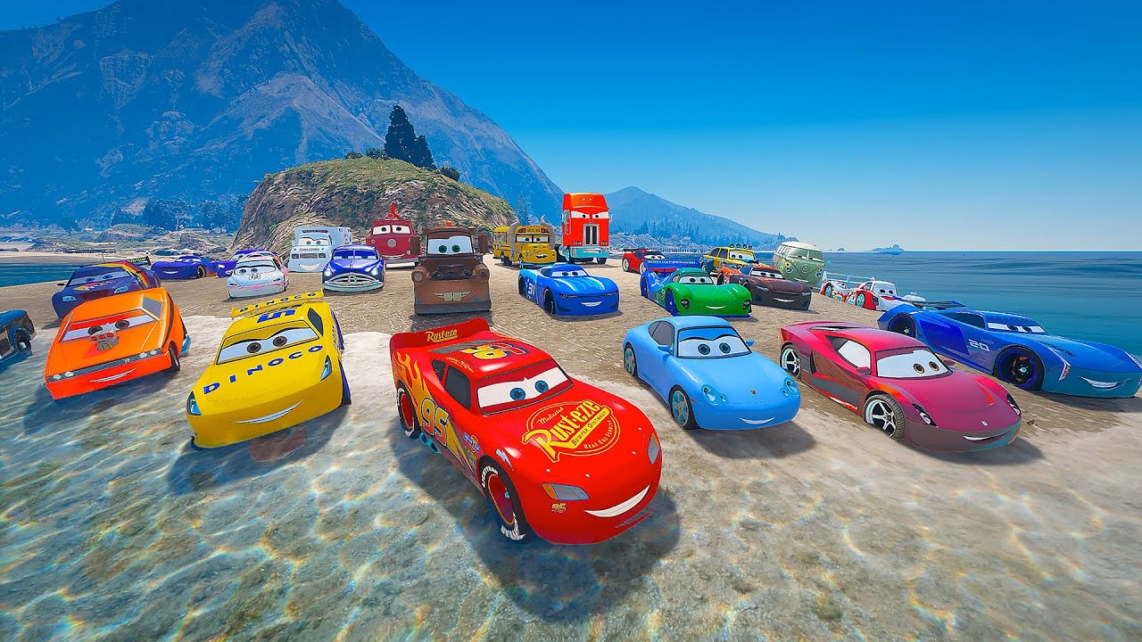 Pixar Disney Cars vs Log Challenge Маккуин Мэтр Крус Рамирес Салли Мисс Фриттер Шторм и друзья