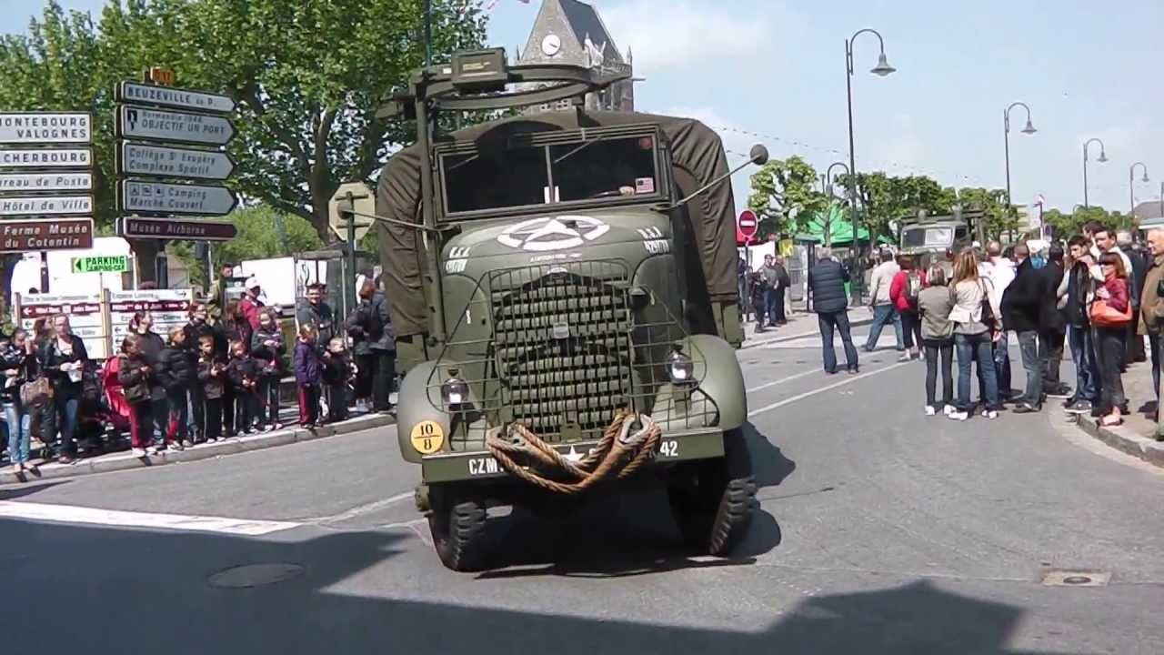 D-Day Military vehicles departing Sainte Mere Eglise June 8th 2013