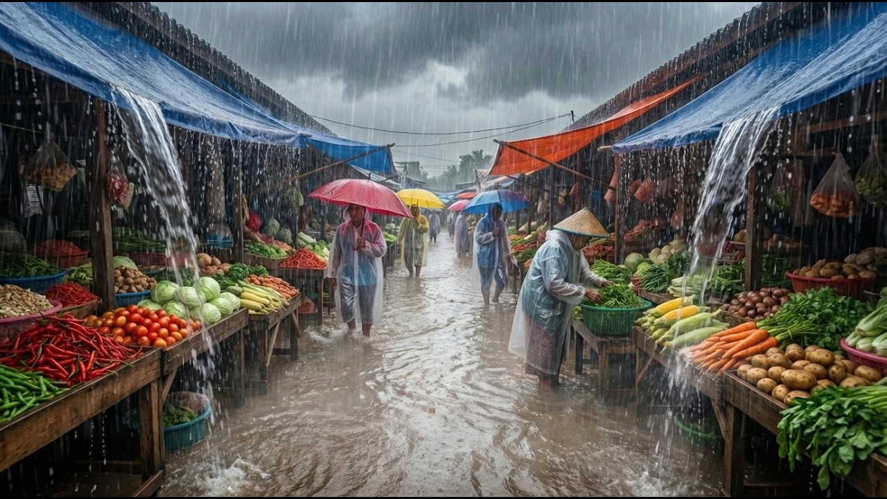 It rained very heavily in the traditional markets of Sulawesi, Indonesia