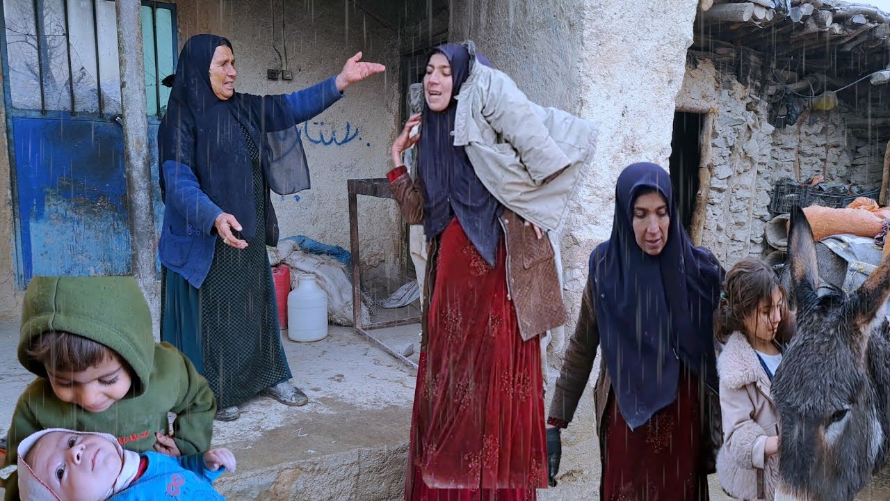 Narges's challenging journey in the heart of the storm: Searching for straw for the animals 🌧️🐴