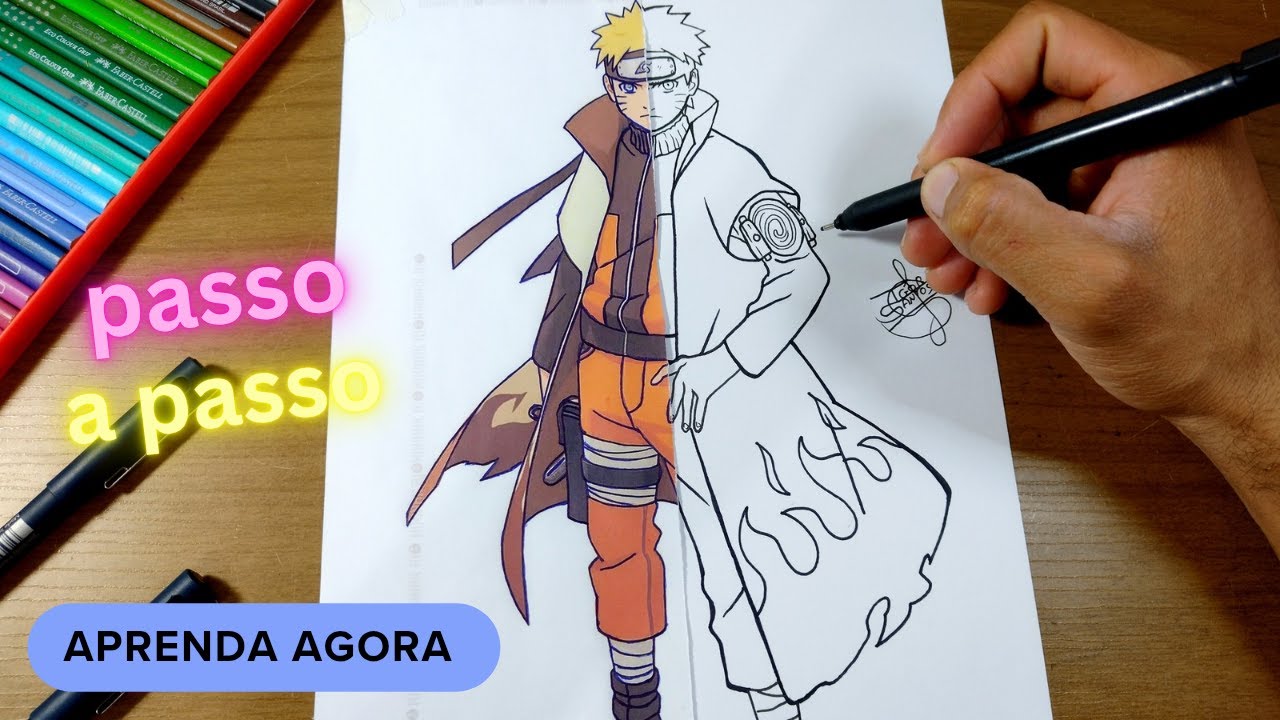 Tutorial de como desenhar o Naruto ( Naruto Shippuden ) - passo a passo .