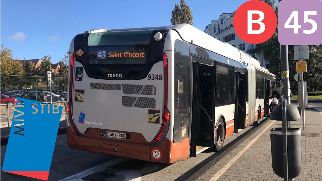 STIB Bus 45 Trajet complet (Saint-Vincent vers Roodebeek) dans un IVECO Urbanway 18 Hybrid (9348)