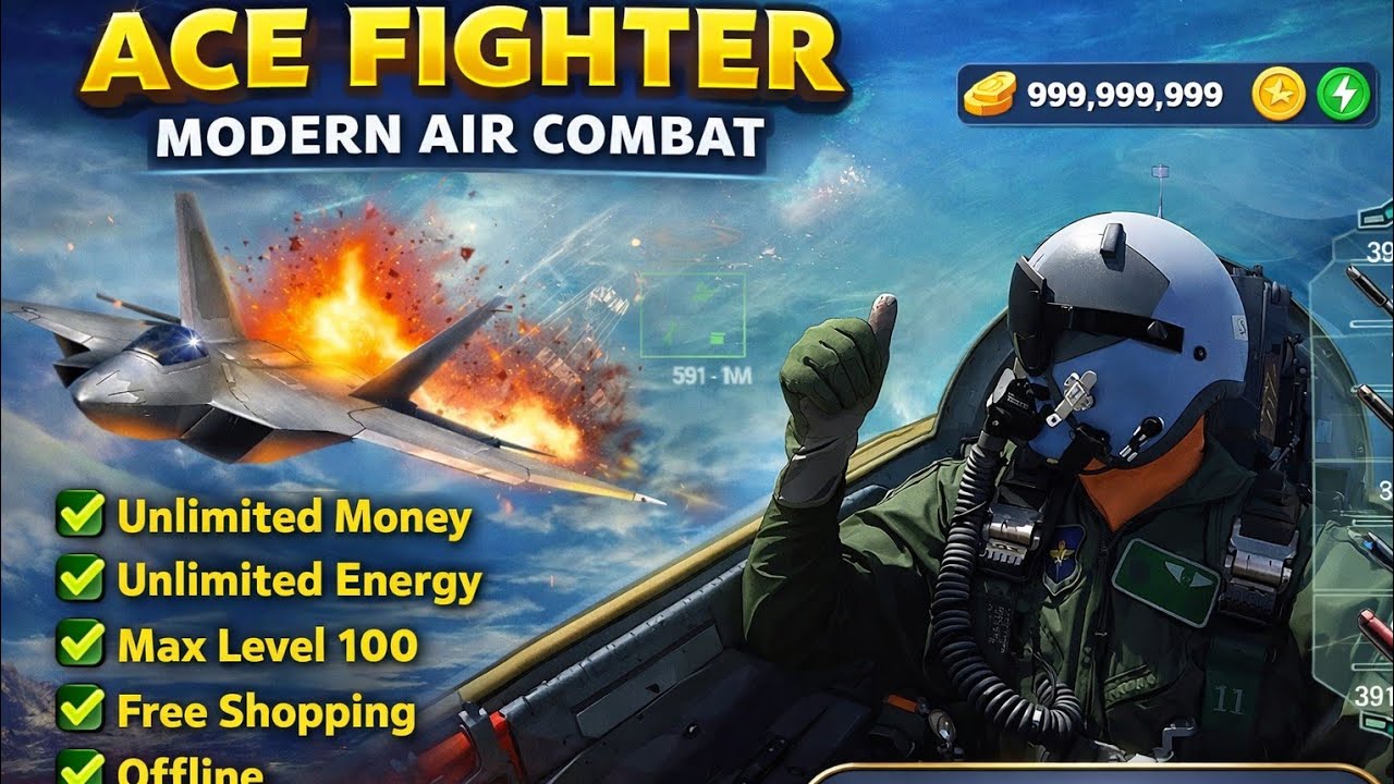 Download Ace Fighter Modern Air Combat New Vip Max Mod Manu Apk No Ban - Unlimited Money, Unlock All