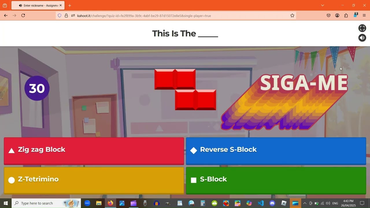 Tetris - Kahoot quiz