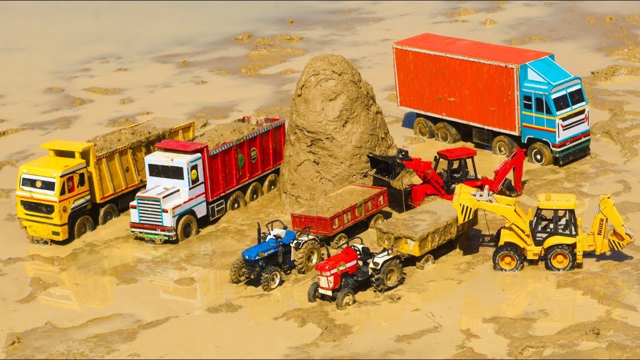 JCB 5CX Backhoe fully loading Mud Tata Tipper Truck | New Holland Swaraj Tractor | jcb cartoon