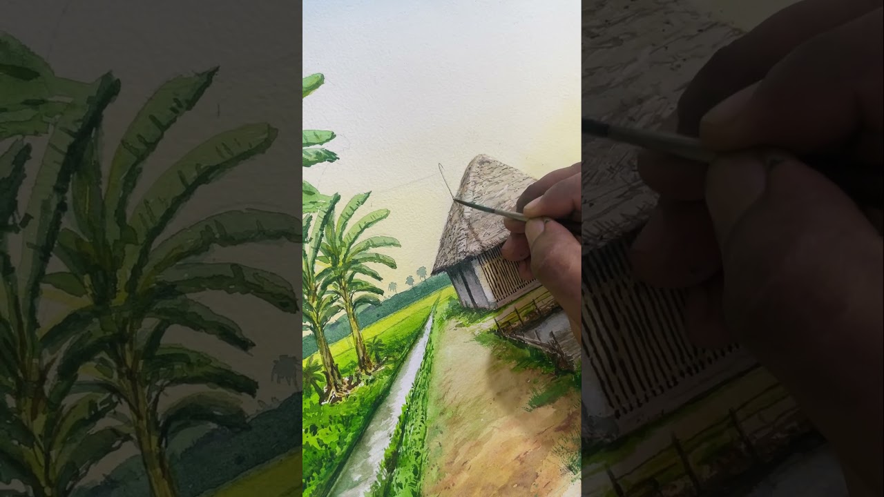 Watercolor landscape | village | Tamilnadu | India #artistnavaneeth #art #watercolor