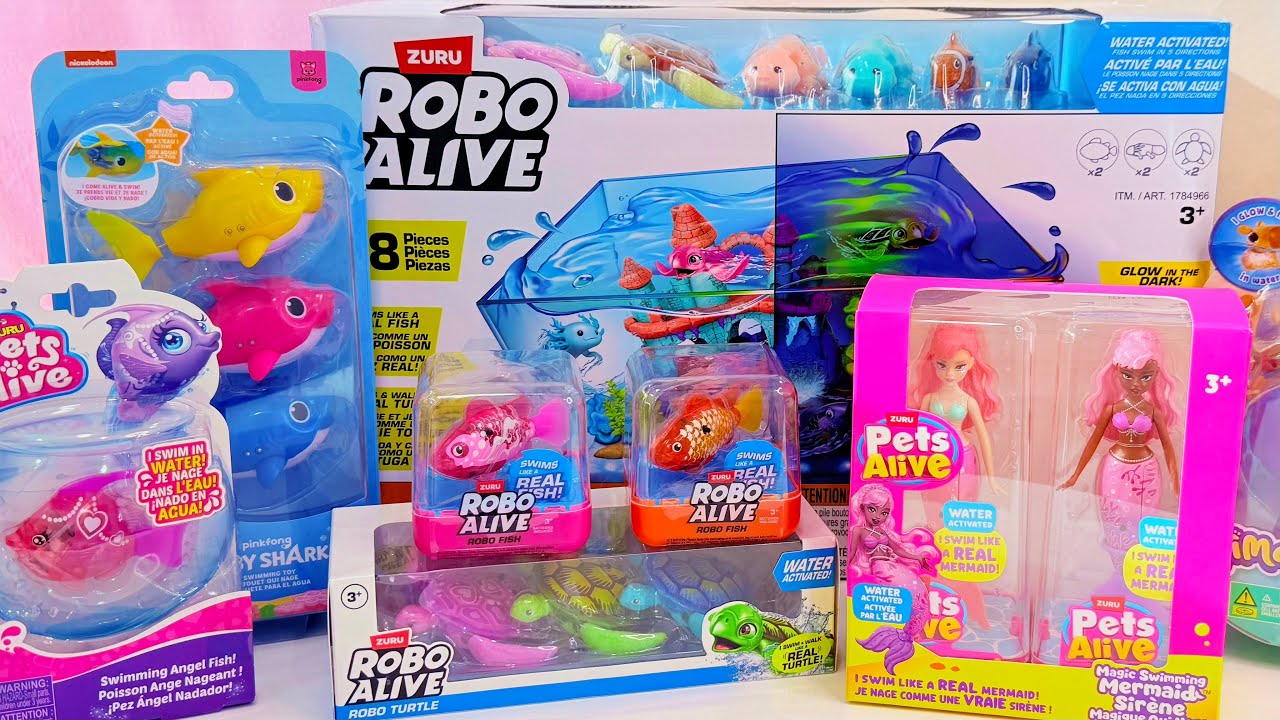 ASMR Pets Alive & Robo Alive Aquarium Toy Unboxing | Turtles, Fish, Baby Shark & Mermaids