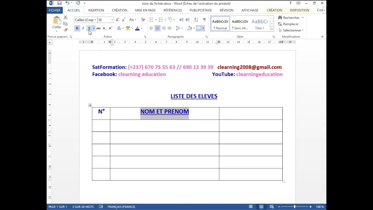 Ins&eacute;rer un tableau dans Word