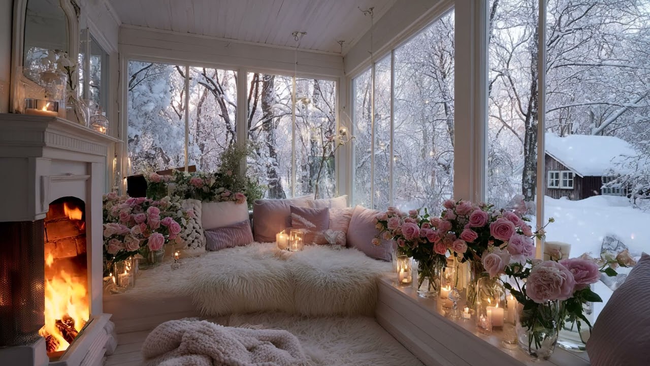 Snowstorm Wind with Burning Fireplace 🔥 Calm Your Mind and Sleep Instantly Tonight
