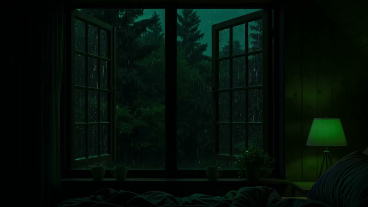 Rain Sounds in a Dark Bedroom Windows (No Ads) Relaxing Ambience for Deep Sleep and Meditation