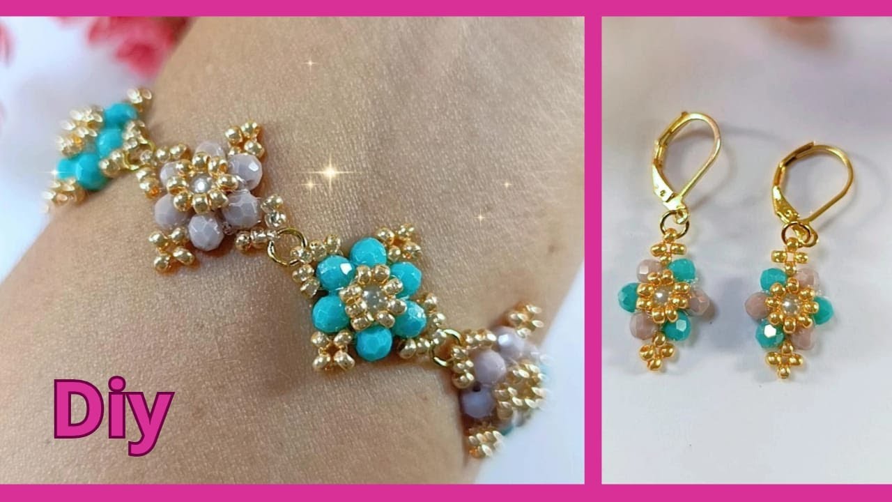 Como Hacer Pulsera de Flores con Cristales y Mostacillas. Tutorial  paso a paso