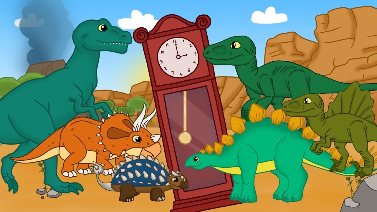 Hickory Dickory Dock… Here Comes a Dinosaur! | Nursery Rhymes & Kids Songs | Animal Time