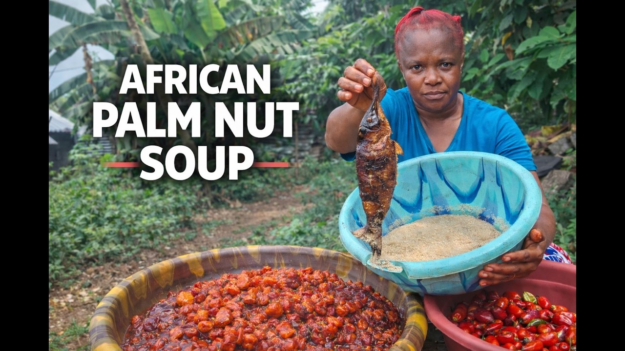 The Juiciest Palm Nut Soup You’ll See 🍲🔥 | African Village Cooking With Rice