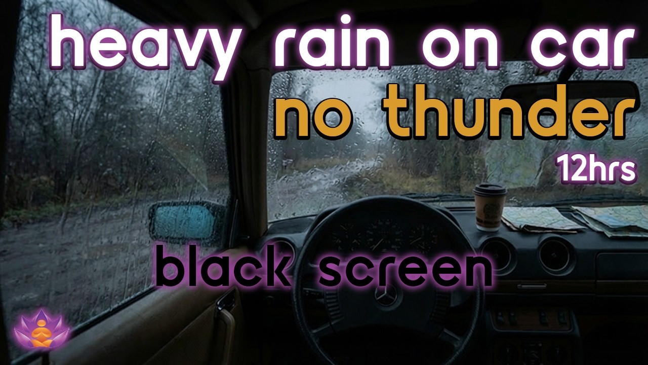 [Black Screen] Parked Car Sleep | Heavy Rain on Car &ndash; No Thunder | Sleep Rain Sounds