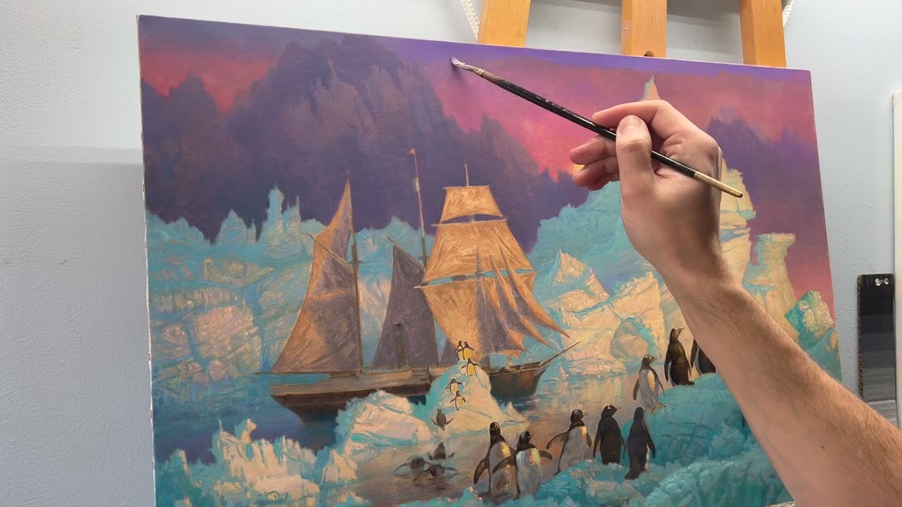 Antarctic Exploration Oil Painting Process