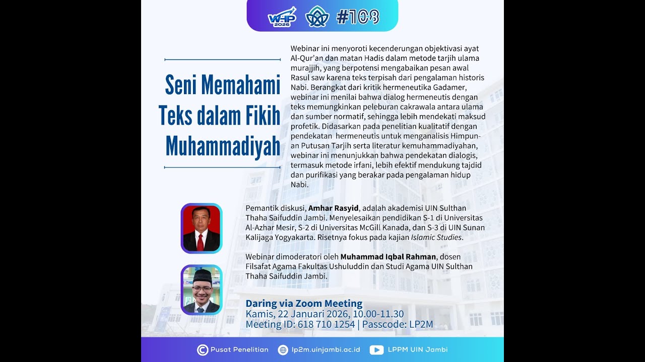 Webinar Hasil Penelitian #108 Seni Memahami Teks dalam Fikih Muhammadiyah