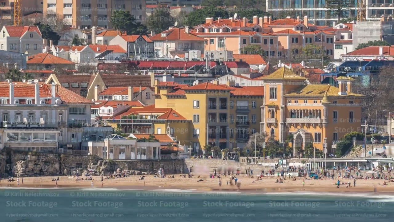 Seaside Cityscape of Praia da Ribeira timelapse in Cascais, Portugal