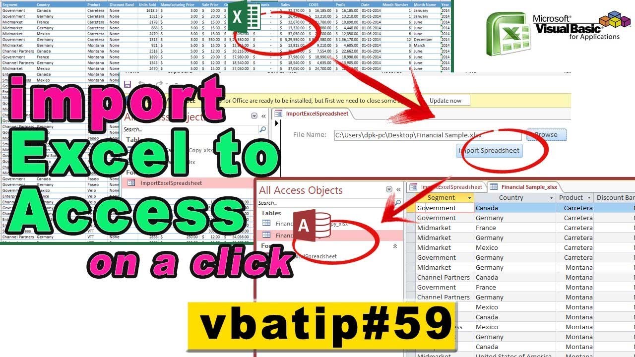 import data from excel to access vba on a click