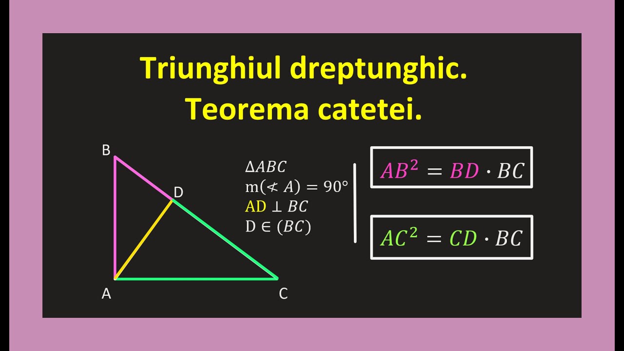 Relatii metrice in triunghiul dreptunghic teorema catetei clasa 7 probleme(Invata Matematica Usor)