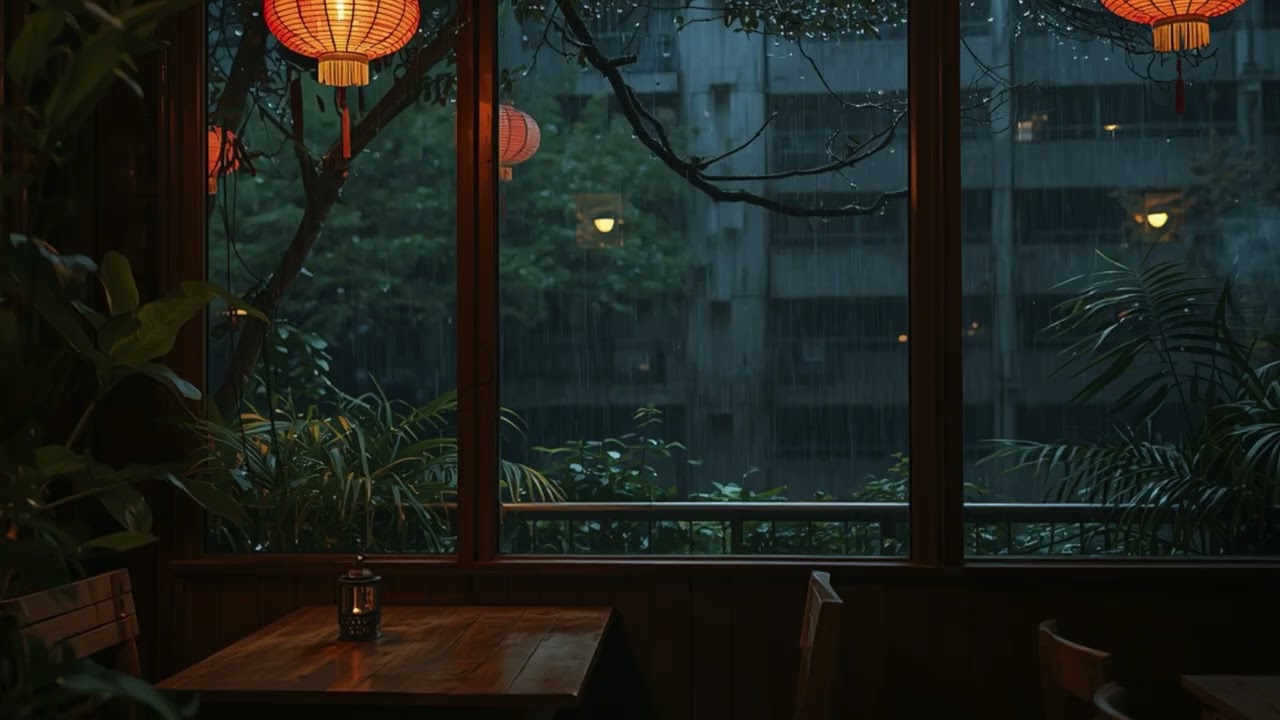 empty cafe in china 🎋 1 hour study ambience with rain