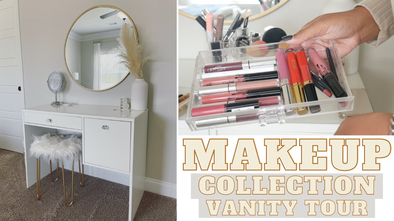 HOW TO ORGANIZE YOUR MAKEUP | MY Somewhat Minimalist Makeup Vanity Tour and Makeup Collection!
