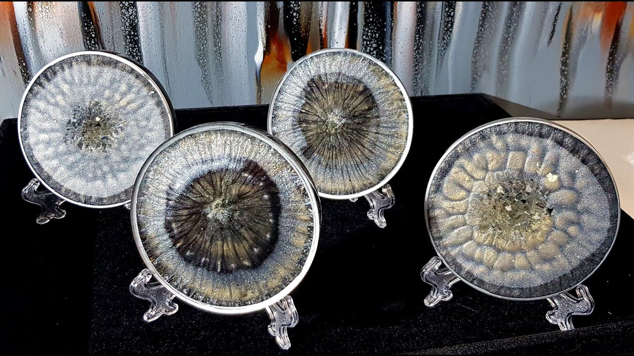 #864 Unique Black, Silver And Gold Epoxy Resin Coasters