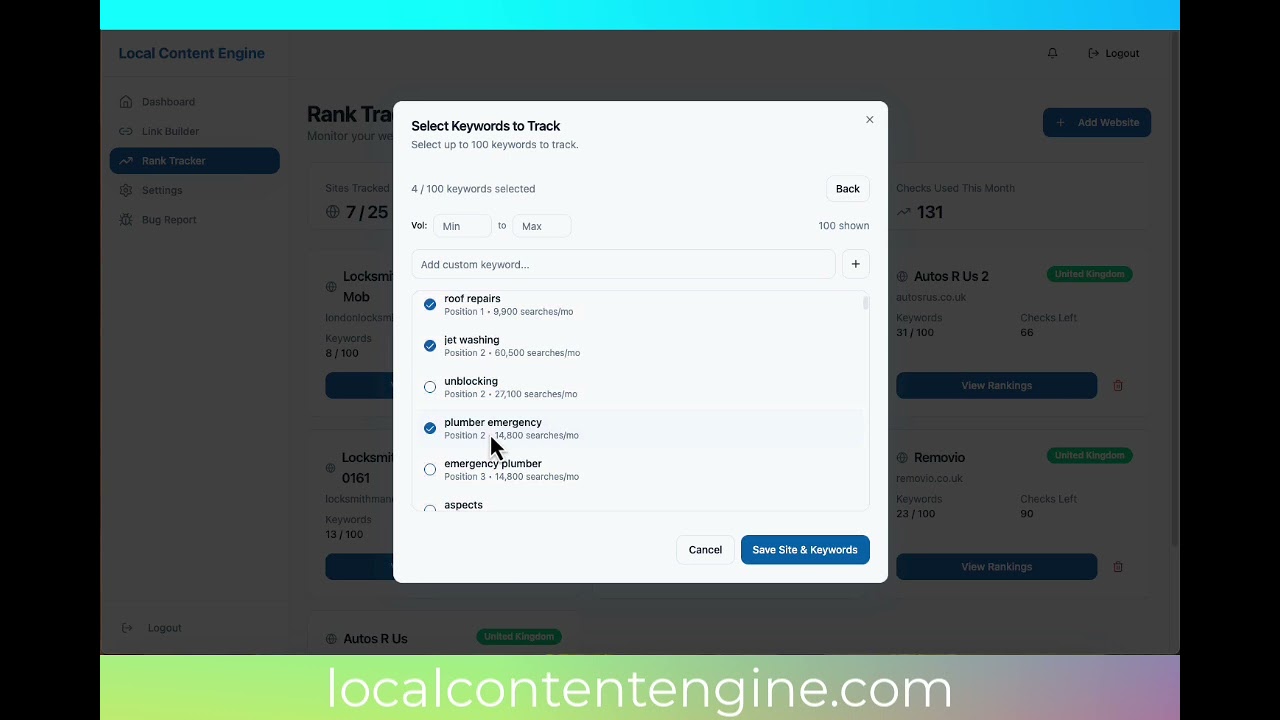 FREE Rank Tracker With Local Content Engine PRO